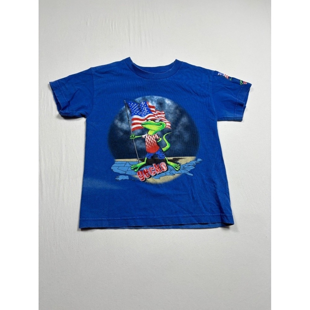 Gecko Hawaii Kids T Shirt Blue Patriotic USA Flag Gecko Graphic Youth Size 6/7
